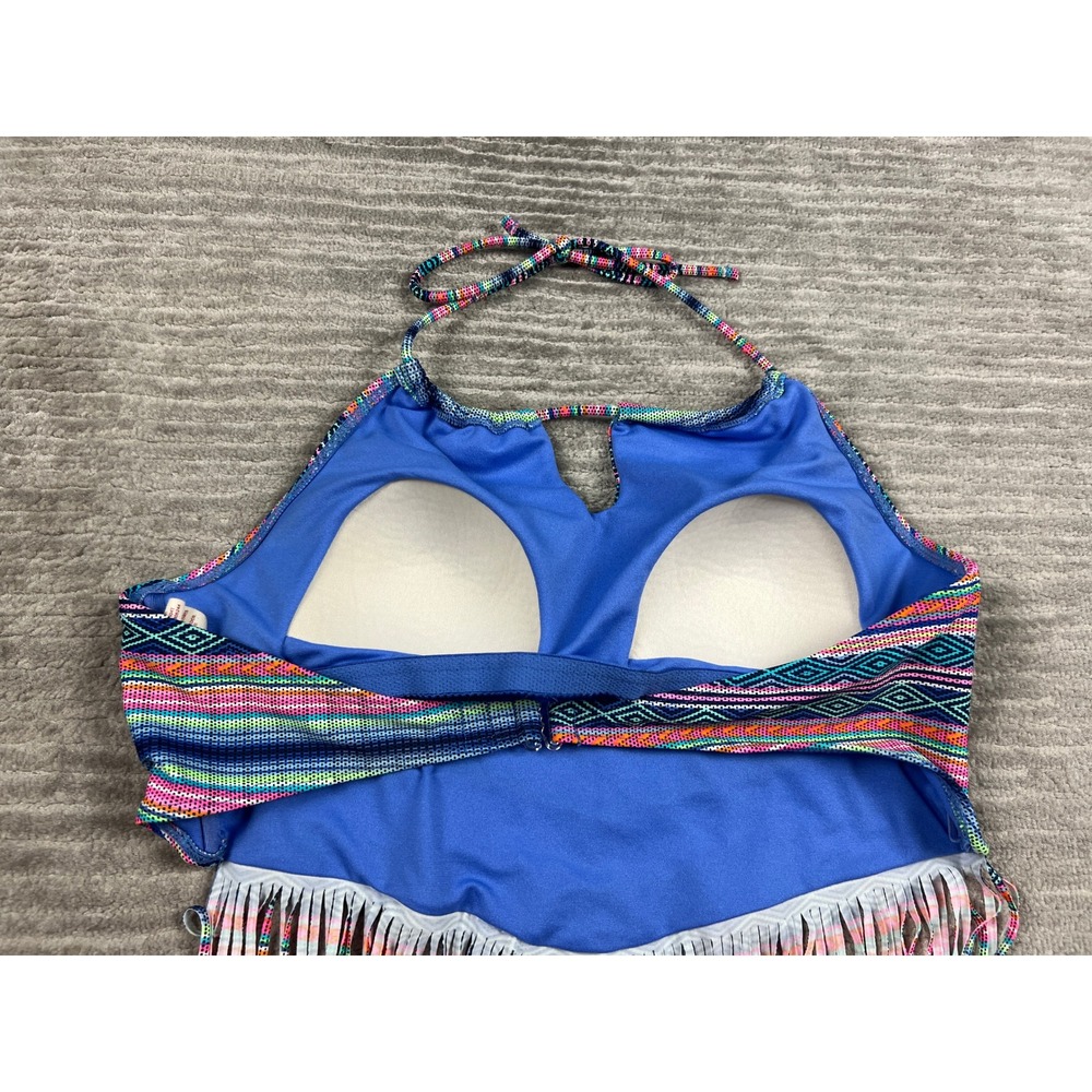 OP Bikini Top Women L Large Multi Geometric Halter Fringe OPS17304T Tribal Boho - Picture 9 of 11